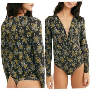 Free People • NWOT Printed Turnt Bodysuit in Night Combo Size Medium